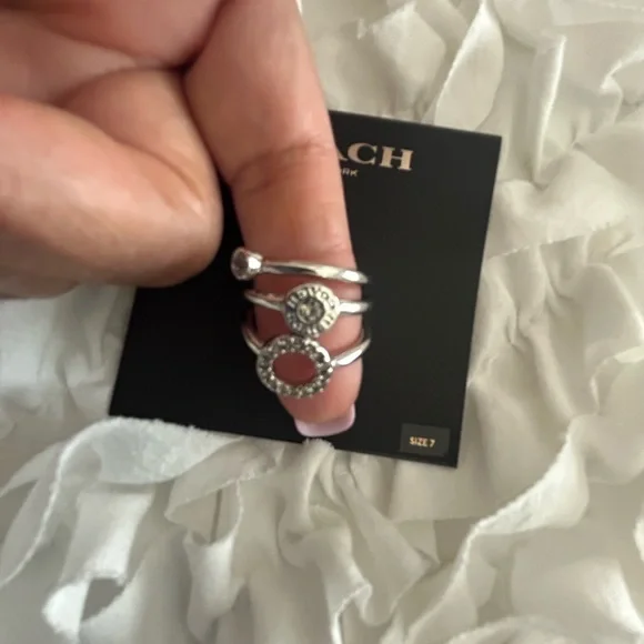 COACH • Silver/Diamonds Open Halo Trio Rings Set • Size 7 • - Picture 3 of 6